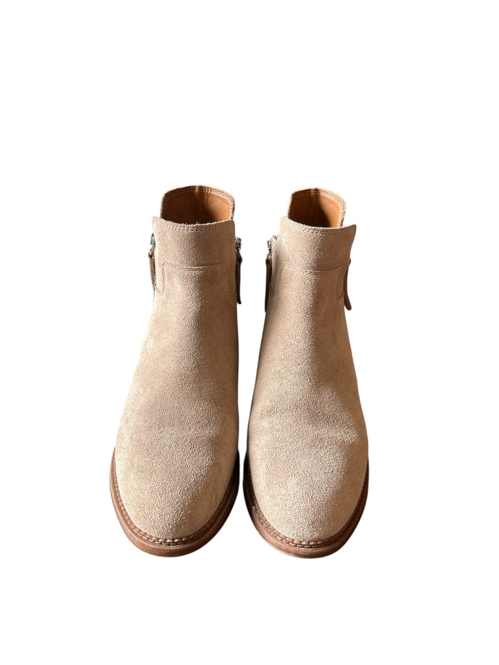 Franco Sarto Beige Suede Ankle Booties with Side Zip